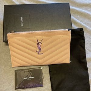 SAINT LAURENT MATELASSÉ BILL POUCH IN GRAIN DE POUDRE EMBOSSED LEATHER